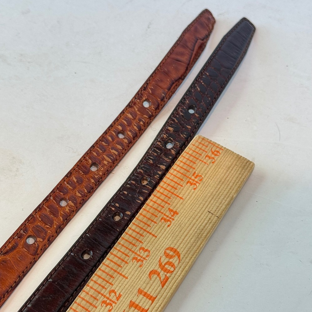 Fossil Croc Embossed Belts Womens Large Brown Set of 2 Good Skinny Leather - Picture 9 of 10